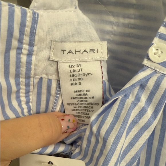 Tahari Kids Blue and White Striped Blouse with Lace - Picture 3 of 4